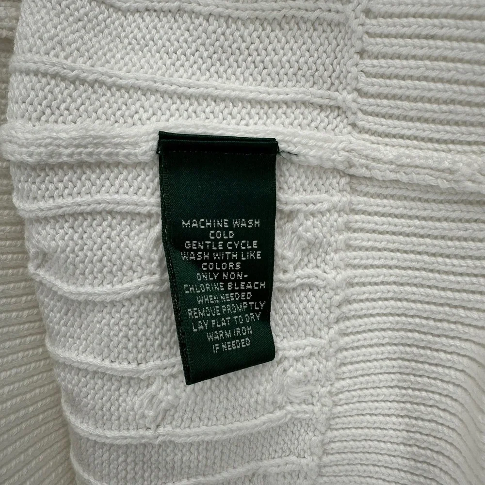Lauren Ralph Lauren Womens L Cable Knit‎ Cardigan Pink Stripe Crest Heritage NWT - Picture 6 of 10